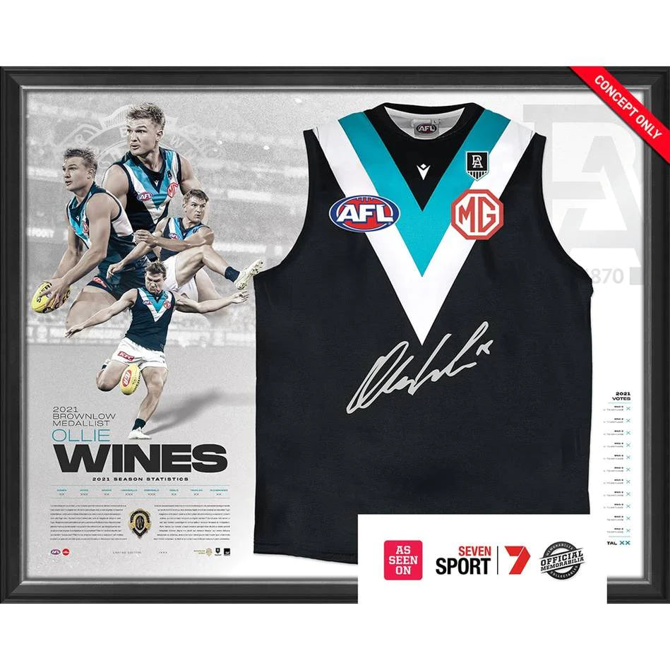 PORT ADELAIDE-OLLIE WINES SIGNED BROWNLOW MEDAL GUERNSEY