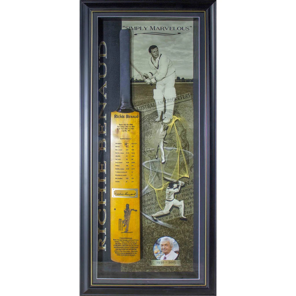 CRICKET-Richie Benaud Signed "Simply Marvellous"Cricket Bat