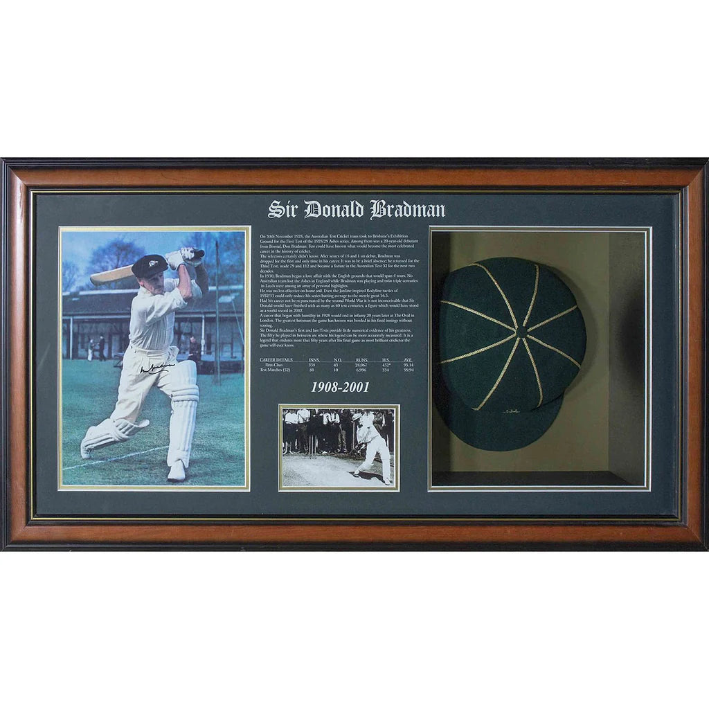 BRADMAN-Donald Bradman Signed Colour Photo with Baggy Green Cap from Bowral Museum