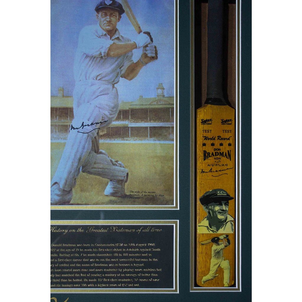 BRADMAN-Sir Donald Bradman framed mini bat