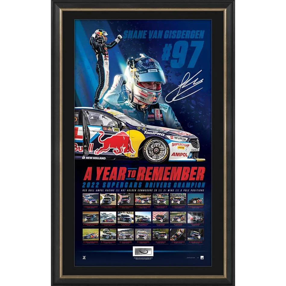 MOTOR RACING-SHANE VAN GISBERGEN SIGNED SUPERCARS CHAMPION LITHOGRAPH