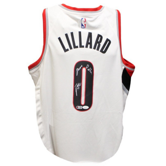 Damian Lillard Autograph Portland White Swingman Dame Dolla Basketball Jersey -JSA Unframed