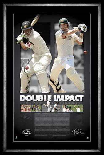 CRICKET-DOUBLE IMPACT- Ricky Ponting and Michael Clark Signed Print Framed