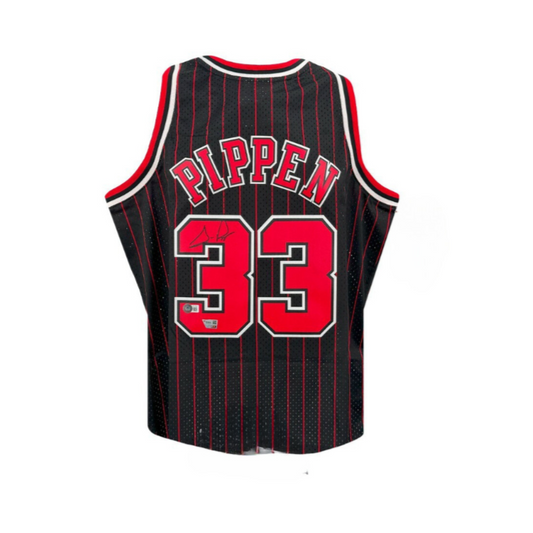 Scottie Pippen Autographed Chicago Black Pinstripe Basketball Jersey Unframed